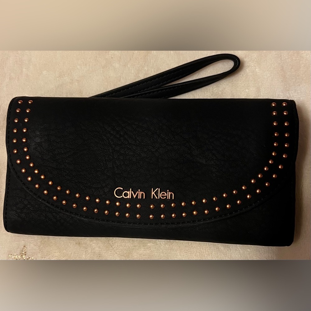 EUC Calvin Klein Black W/ Gold Studs Wallet clutch - Picture 1 of 8